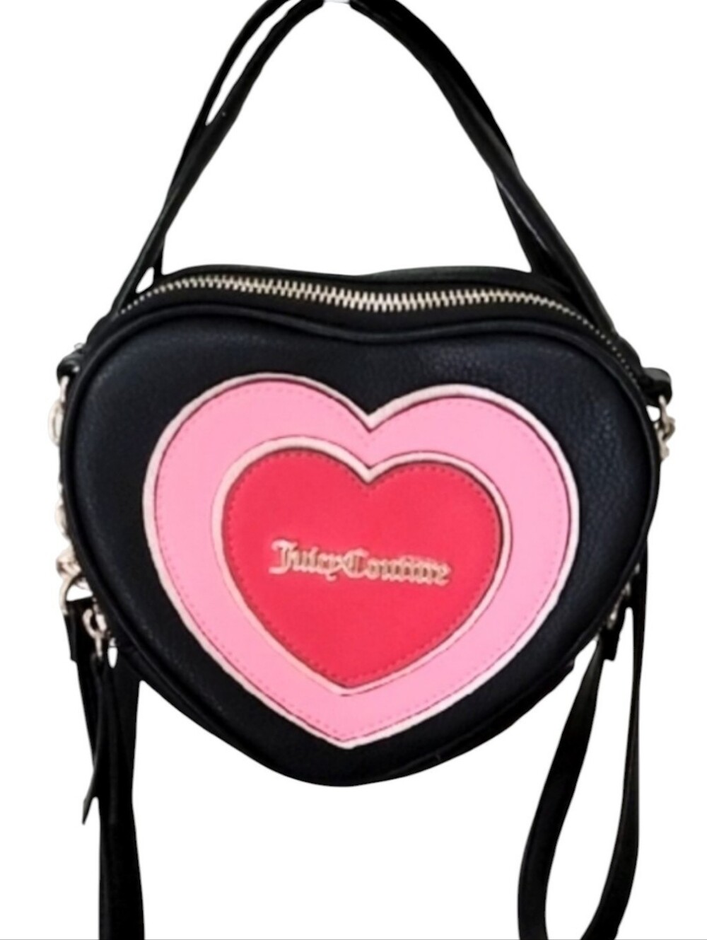 Juicy Couture Black Heart-Shaped Mini Bag with Pink and Red Hearts